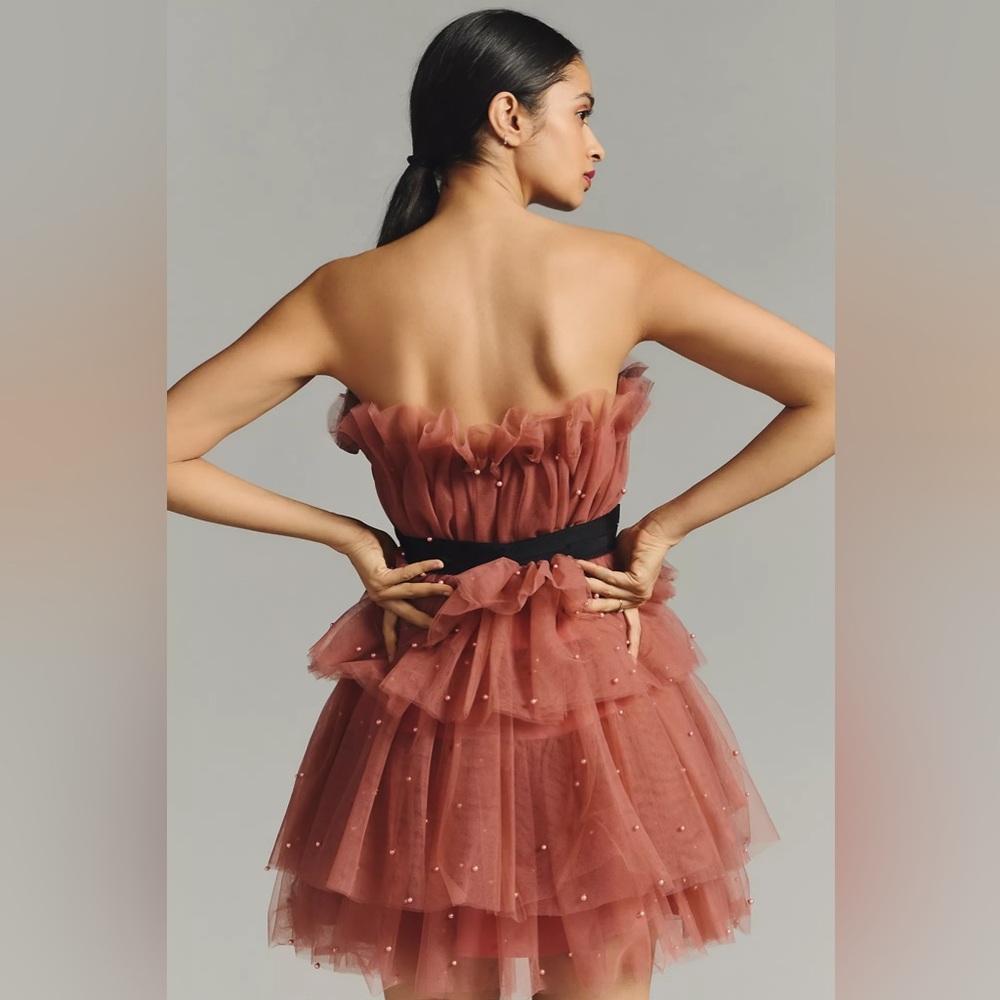 Anthropologie Strapless Tulle Dress in Terracotta - Picture 2 of 7